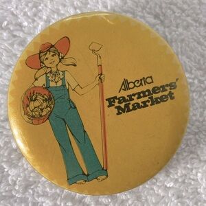 5/$35 Vintage Alberta Farmers' Market Party Pin Back Button Badge
